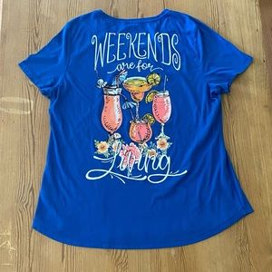 Kim Rogers “Weekends are for living” t-shirt. Size Large.
